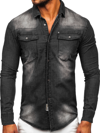 Camisa vaquera de manga larga para hombre negra Bolf MC703N