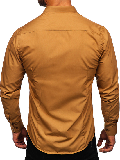 Camisa elegante marrón claro de manga larga para hombre Bolf 1703