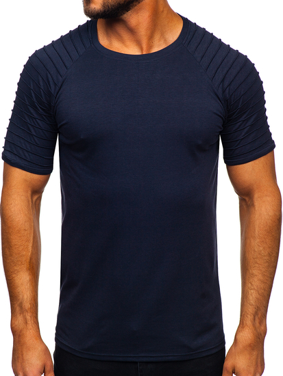 Camiseta de manga corta sin impresión para hombre azul oscuro Bolf 8T88