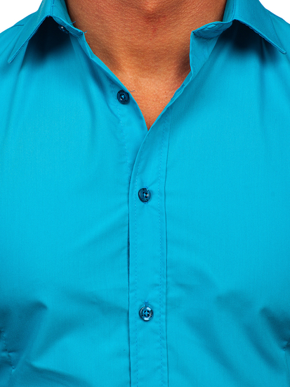 Camisa elegante turquesa claro de manga larga para hombre Bolf 1703