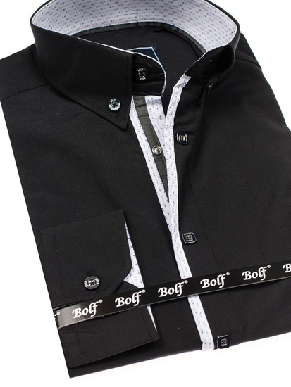 Camisa de manga larga elegante para hombre negra Bolf 7722