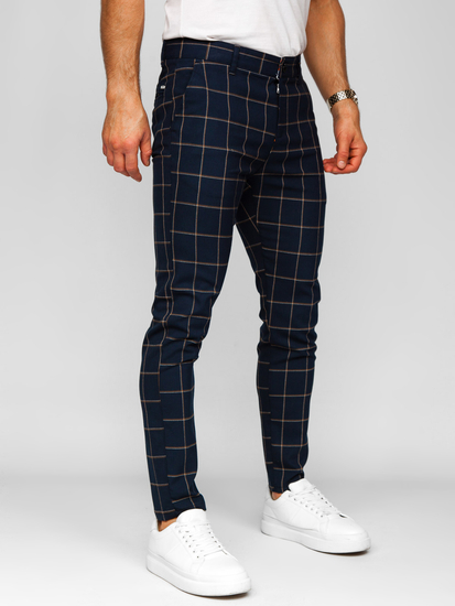Pantalón chinos a cuadros de tela para hombre azul oscuro Bolf 184177
