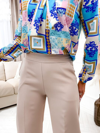 Pantalón campana de tela para mujer beige Bolf 8158