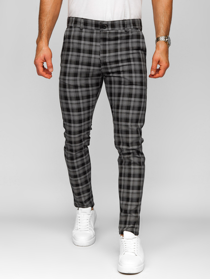 Pantalón chinos a cuadros de tela para hombre negro Bolf 184175