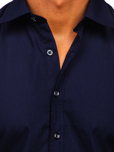 Camisa elegante de manga corta para hombre azul oscuro Bolf 7501