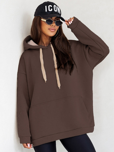 Sudadera con capucha y cuello canguro para mujer color chocolate Bolf 82131