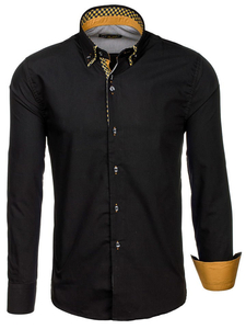 Camisa elegante de manga larga para hombre negra y marrón Bolf 4708