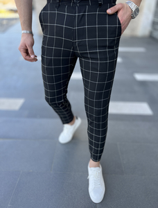 Pantalón chinos a cuadros de tela para hombre negro Bolf 0040