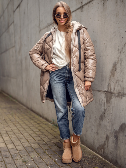 Chaqueta larga acolchada abrigo de invierno con capucha para mujer camel Bolf 5M3189