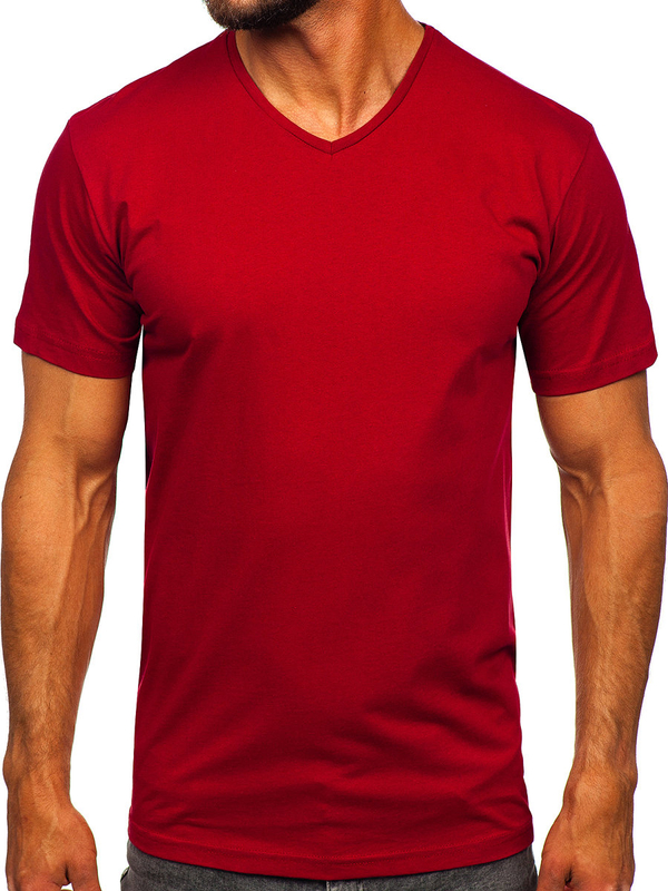 Camiseta lisa de hombre burdeos con cuello en V Bolf 192131