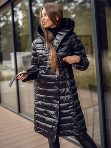 Chaqueta larga acolchada abrigo de invierno con capucha para mujer negro Bolf 5M3159