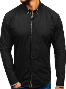 Camisa elegante de manga larga para hombre negra Bolf 2701-1