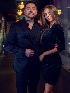 Vestido de velour con arrugas para mujer negro Bolf Bellisima