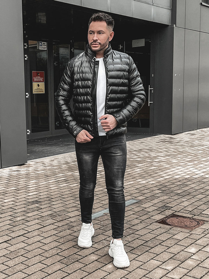 Chaqueta acolchada de cuero ecológico para hombre negro Bolf 0021