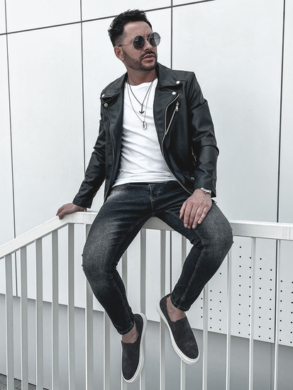 Chaqueta ramonera de cuero para hombre negro Bolf 0006-A