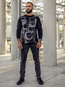 Camisa de manga larga de algodón estampada para hombre negra Bolf 146743A