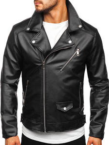 Chaqueta ramones de cuero para hombre color negro Bolf 0006
