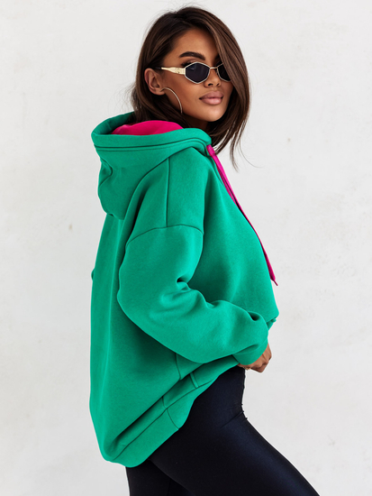 Sudadera con capucha y cuello de canguro para mujer verde Bolf 82131