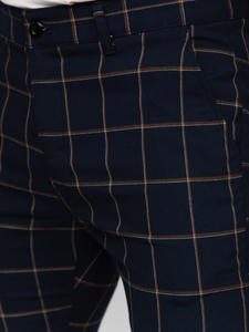 Pantalón chinos a cuadros de tela para hombre azul oscuro Bolf 184177