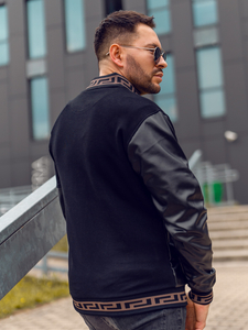 Chaqueta bomber de cuero para hombre negro Bolf 6671