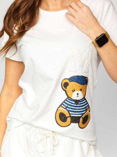 Camiseta de manga corta con parches para mujer blanco Bolf 52352