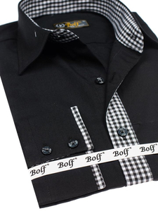 Camisa elegante de manga larga para hombre negro Bolf 0939