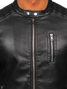 Chaqueta biker de cuero para hombre negro Bolf 11Z8017