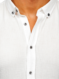 Camisa muselina de manga larga para hombre blanco Bolf 22746