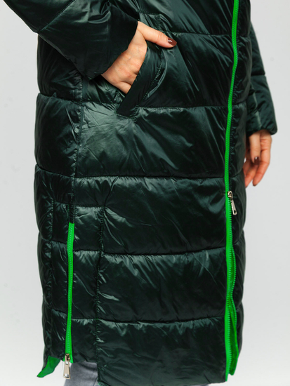 Chaqueta acolchada larga de invierno con capucha para mujer verde Bolf J9063