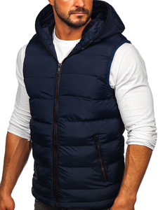 Chaleco acolchado grueso con capucha para hombre azul oscuro Bolf 7M805