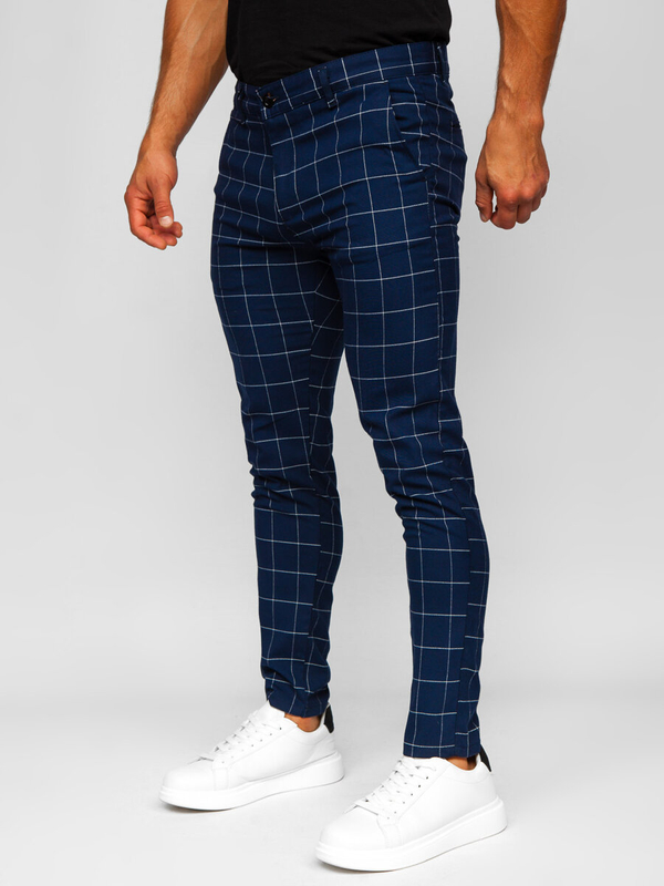 Pantalón chinos a cuadros de tela para hombre azul oscuro Bolf 0040