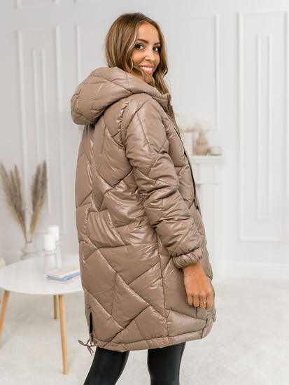 Abrigo largo de invierno acolchado con capucha para mujer color camel Bolf 5M3189A