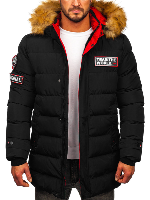 Chaqueta acolchada larga de invierno para hombre negro Bolf 6476