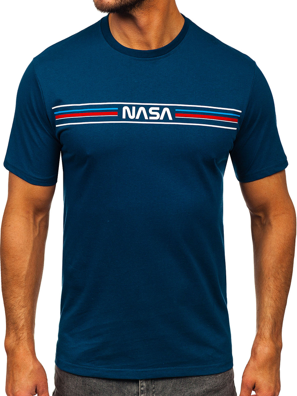 Camiseta algodón con impresión para hombre azul oscuro Bolf 5052