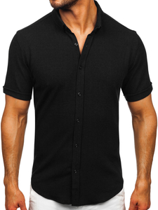 Camisa muselina de manga corta para hombre negro Bolf 2013