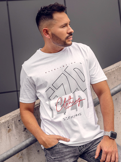 Camiseta algodón de manga corta con impresión para hombre blanco Bolf 14748A