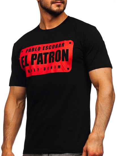 Camiseta negra de algodón para hombre con estampado Bolf 14402