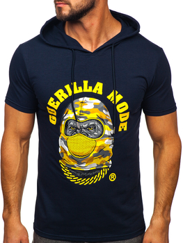 Camiseta de manga corta con capucha con impresión para hombre azul oscuro Bolf 8T978