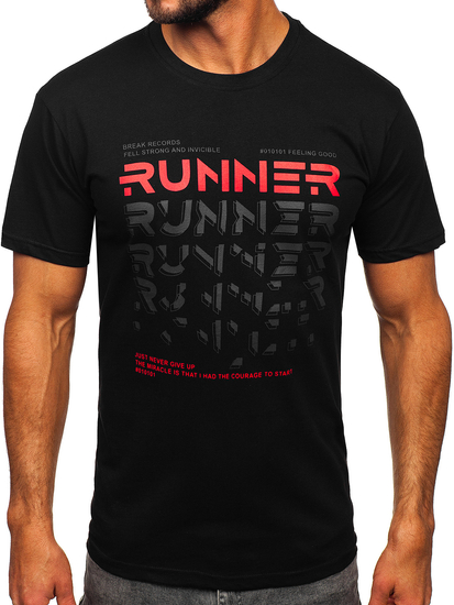 Camiseta de manga corta con impresión para hombre negro Bolf 14336