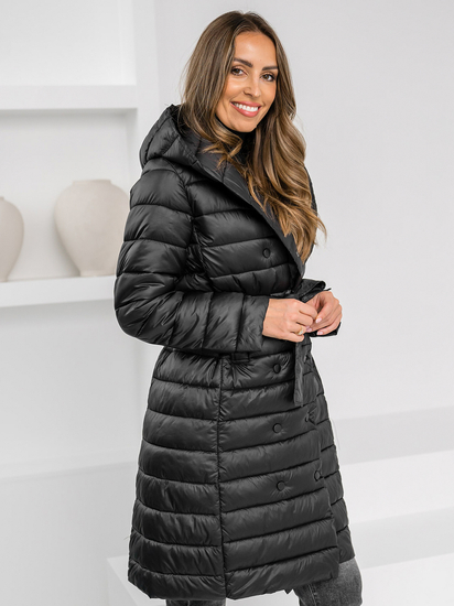 Abrigo largo de invierno acolchado con capucha para mujer color negro Bolf 5M3159A