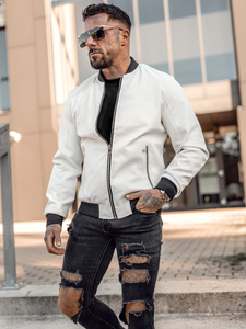 Chaqueta bomber de cuero para hombre Blanco Bolf 7110A2