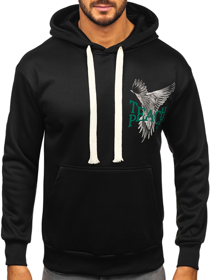 Sudadera tipo canguro con capucha e impresión para hombre negro Bolf M279