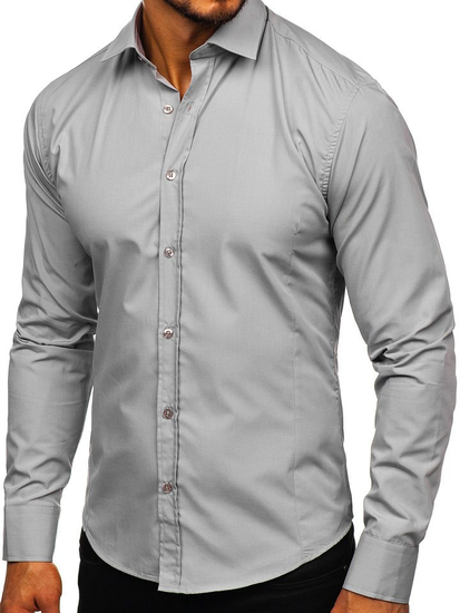 Camisa elegante gris de manga larga para hombre Bolf 1703