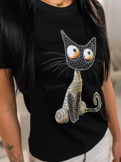 Camiseta estampada para mujer Negro Bolf 95T2515