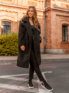 Abrigo forrado largo de invierno para mujer negro Bolf AN105