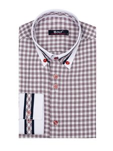 Camisa a cuadros de manga larga para hombre burdeos Bolf 8808