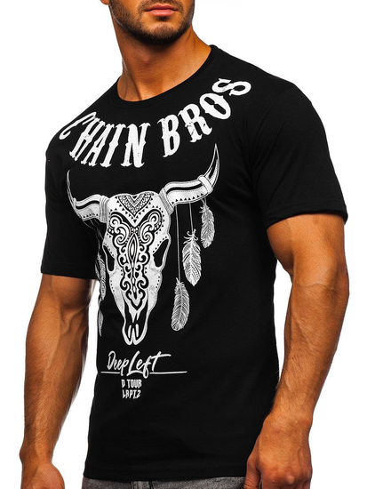 Camiseta de manga corta con estampado para hombre negro Bolf 142174