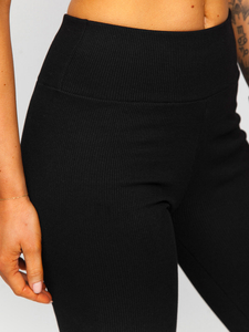 Leggings de punto canalé para mujer negro Bolf 020