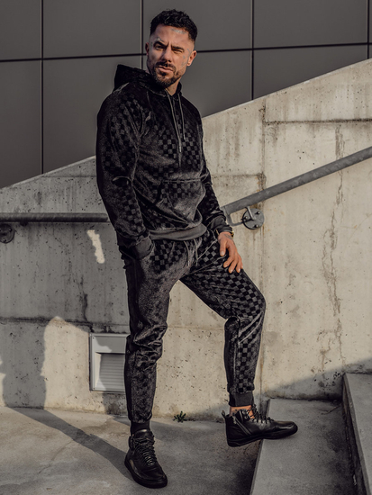 Chándal velour con capucha para hombre negro Bolf 3A82-A