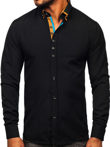 Camisa elegante de manga larga para hombre negro Bolf 3708-1